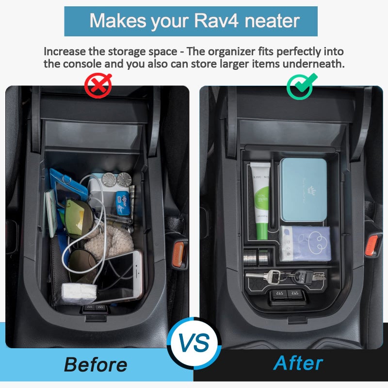 TOPINSTALL Gray Center Console Tray Compatible with Toyota RAV4 2019-2024 2025 Accessories, Armrest Box Organizer Insert ABS Plastic Storage Box - Image 3